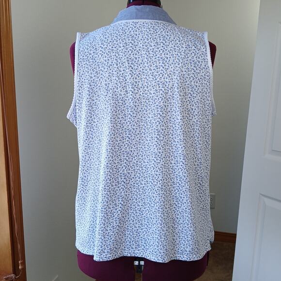 Celestial Dreams Blue Floral Gingham Tank Top XL REPAIRED cottage lace comfy - Picture 3 of 14
